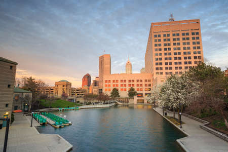 Downtown of Indianapolis by Indiana Central Canalの写真素材