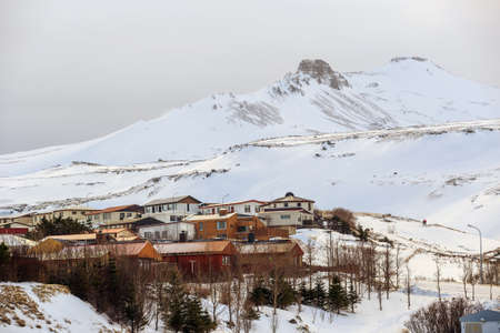 Olafsvik city in Iceland with beatiful sun lightの写真素材