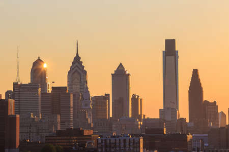 Panorama of Philadelphia skyline at sunsetの写真素材