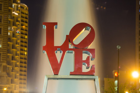 PHILADELPHIA - MAY 6: The popular Love Park named after the Love statue in Philadelphia, USA, on May 6, 2015. It was first placed in the plaza in 1976のeditorial素材