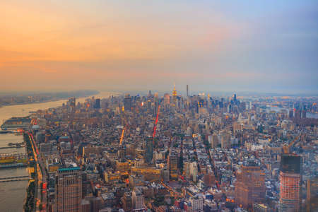 Aerial veiw of Downtown Manhatton New Yorkの写真素材