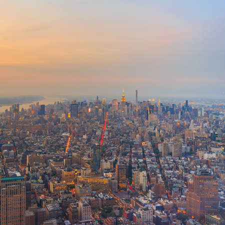 Aerial veiw of Downtown Manhatton New Yorkの写真素材