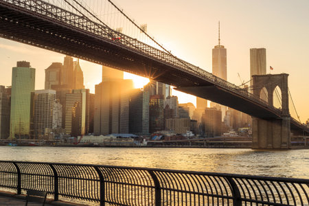 Brooklyn bridge at sunset, New York Cityのeditorial素材