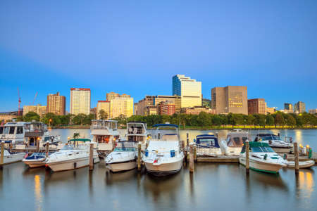 View of Boston Massachusetts Skyline at twilightの写真素材