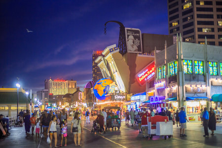 ATLANTIC CITY,  NEW JERSEY - August 3: The boardwalk and Casinos on August 3, 2015 in Atlantic City, New Jersey. Gambling was legalized in the city in 1976 and led to a resurgence.のeditorial素材