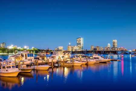 View of Boston Massachusetts Skyline at twilightの写真素材