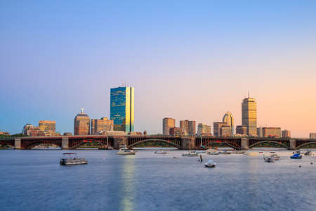 View of Boston Massachusetts Skyline at twilightの写真素材