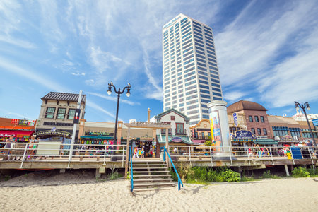 ATLANTIC CITY,  NEW JERSEY - August 3: The boardwalk and Casinos on August 3, 2015 in Atlantic City, New Jersey. Gambling was legalized in the city in 1976 and led to a resurgence.のeditorial素材