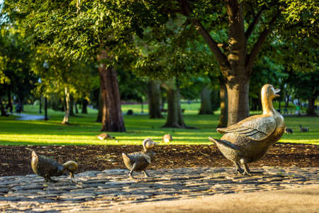 Boston Public Garden with its famous duck family brass statuesの写真素材
