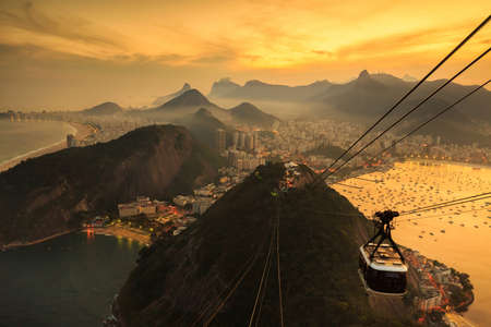 Night view of Copacabana beach, Urca and Botafogo from Sugar Loaf in Rio de Janeiroの写真素材