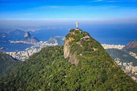 Aerial view of Christ the Redeemer and Rio de Janeiro city, Brazilのeditorial素材