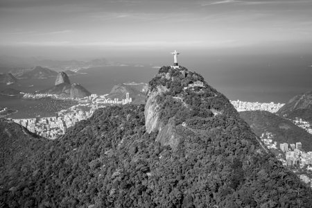 RIO DE JANEIRO, BRAZIL - JULY 17: Aerial view of Christ the Redeemer and Rio de Janeiro city on July 17, 2015.のeditorial素材