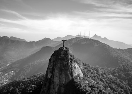 RIO DE JANEIRO, BRAZIL - JULY 17: Aerial view of Christ the Redeemer and Rio de Janeiro city on July 17, 2015.のeditorial素材