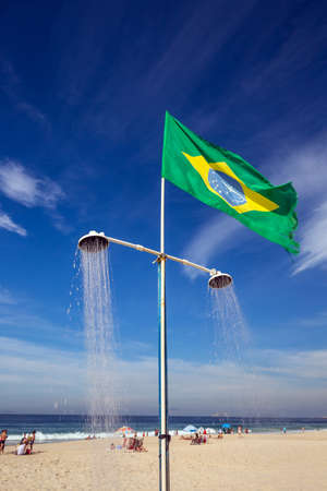 Shower on the Beach of Copacabana in Rio de Janeiro,Brazilの写真素材
