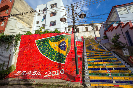RIO DE JANEIRO - JULY 23: Stairway Selaron on July 23, 2015 in Rio de Janeiro, Brazil. It's world-famous work of Chilean artist Jorge Selaron.のeditorial素材