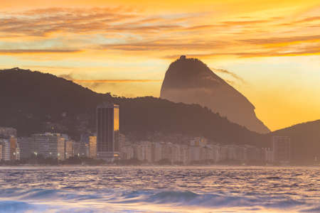 Sunrise view of Copacabana and mountain Sugar Loaf in Rio de Janeiroの写真素材