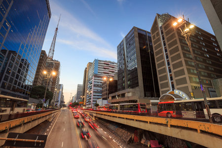 Paulista Avenue at twilight in Sao Paulo, Brazilのeditorial素材
