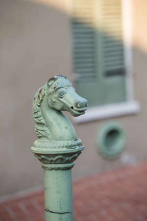 Horses head design on railings in Bourbon Street in the French Quarter of New Orleansの写真素材