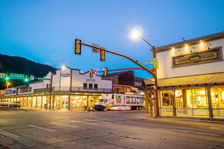JACKSON HOLE, WYOMING - SEPTEMBER 28: Downtown Jackson Hole in Wyoming USA on September 28, 2015 It was named after David Edward "Davey" Jackson who trapped beaver in the area in the early nineteenth century.のeditorial素材