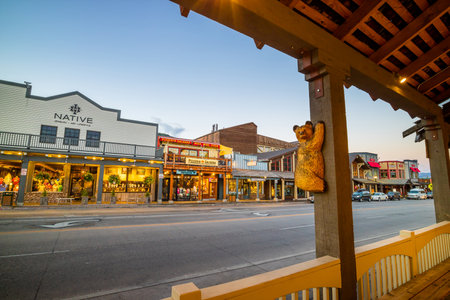JACKSON HOLE, WYOMING - SEPTEMBER 28: Downtown Jackson Hole in Wyoming USA on September 28, 2015 It was named after David Edward "Davey" Jackson who trapped beaver in the area in the early nineteenth century.のeditorial素材