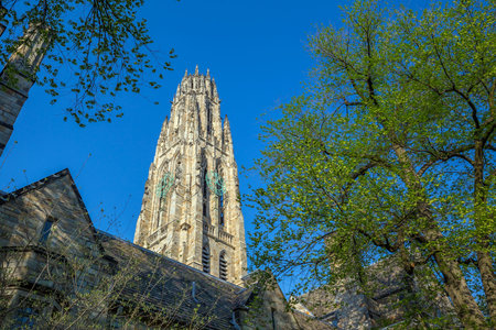 Yale university buildings in spring blue sky in New Haven, CT USAのeditorial素材