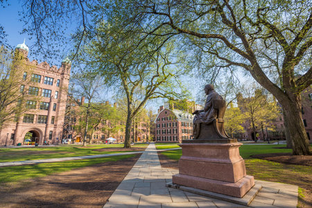 Yale university buildings in spring blue sky in New Haven, CT USAのeditorial素材