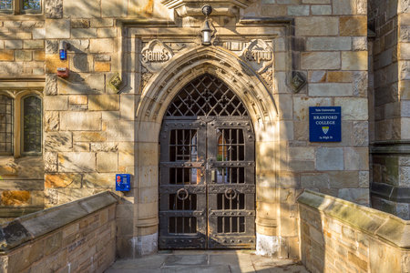 Old entrance of Yale university buildings in New Haven, CT USA