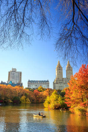 Central Park in Autumn with colorful trees and skyscrapersの写真素材