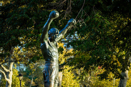 PHILADELPHIA - OCT 20: The Rocky Statue in Philadelphia, USA, on October 20, 2015. Originally created for the movie Rocky III, the sculpture is now a real-life monument to a celluloid heroのeditorial素材