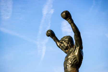PHILADELPHIA - OCT 20: The Rocky Statue in Philadelphia, USA, on October 20, 2015. Originally created for the movie Rocky III, the sculpture is now a real-life monument to a celluloid heroのeditorial素材