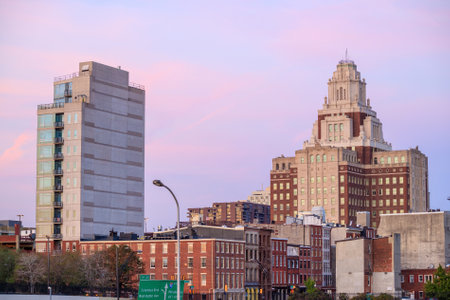Downtown Skyline of Philadelphia, Pennsylvania at twilightのeditorial素材