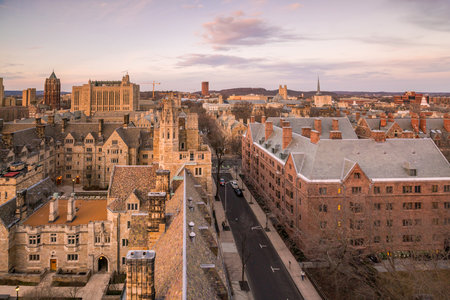 Historical building and Yale university campus in downtown New Haven CT, USAのeditorial素材