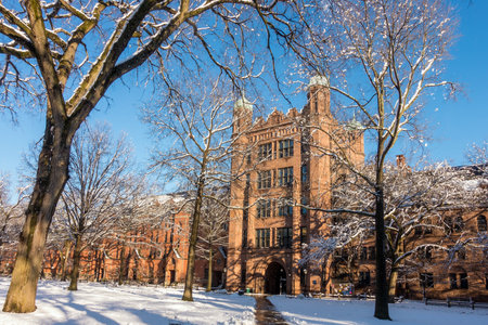 Yale university buildings in winter in New Haven, CT USAのeditorial素材