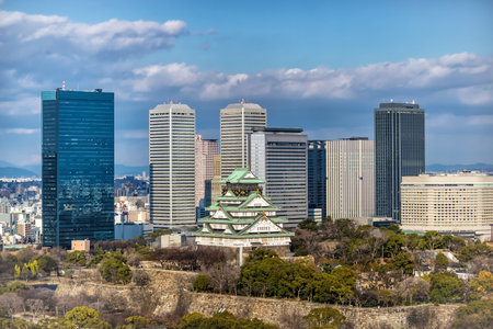 Bird eye view of Osaka Castle in Osaka, Japanのeditorial素材