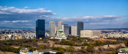 Bird eye view of Osaka Castle in Osaka, Japanのeditorial素材