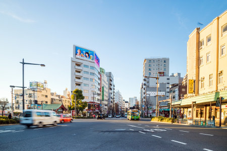 TOKYO, JAPAN - JANUARY 9: View of Asakusa district on January 9, 2016 in Tokyo, Japan. Asakusa is one of the oldest districts of Tokyo, capital city and largest urban area of Japanのeditorial素材