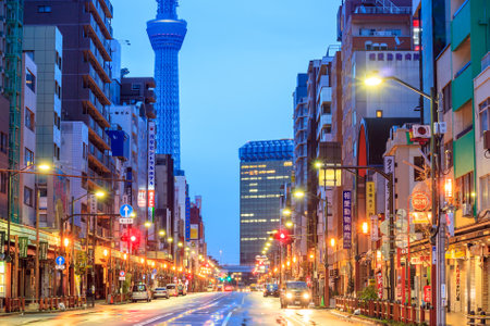 TOKYO, JAPAN - JANUARY 11: View of Asakusa district on January 11, 2016 in Tokyo, Japan. Asakusa is one of the oldest districts of Tokyo, capital city and largest urban area of Japanのeditorial素材