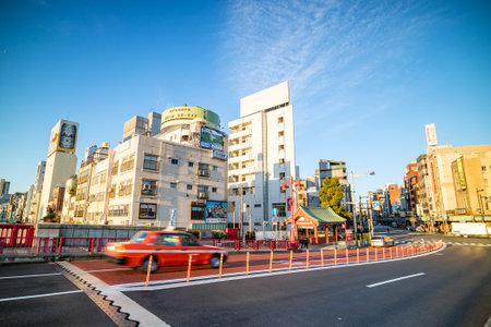 TOKYO, JAPAN - JANUARY 9: View of Asakusa district on January 9, 2016 in Tokyo, Japan. Asakusa is one of the oldest districts of Tokyo, capital city and largest urban area of Japanのeditorial素材