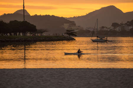 Rio de Janeiro Brazil skyline panorama at Botafogo Bay beach at sunrise