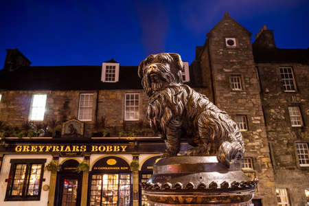 EDINBURGH, SCOTLAND -DEC 10: A statue of Greyfriars Bobby in Edinburgh on December 10, 2015. Bobby...