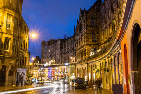 Street view of the historic old town, Edinburgh, Scotlandの写真素材