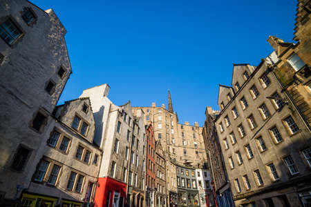 Street view of the historic old town, Edinburgh, Scotlandの写真素材