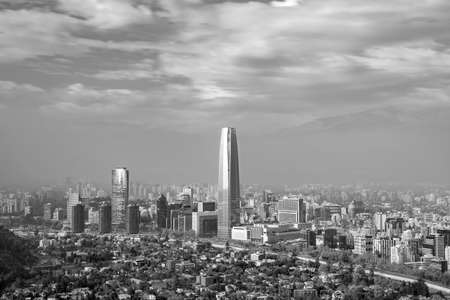 The skyline of Santiago in Chile at sunset.の写真素材