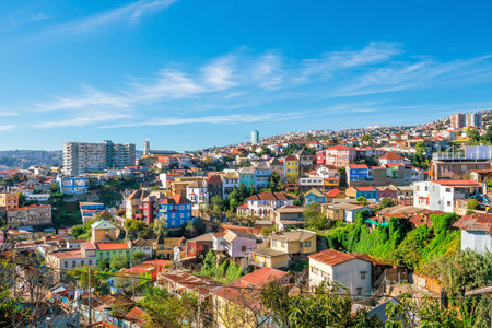 Colorful buildings of the UNESCO World Heritage city of Valparaiso, Chileのeditorial素材