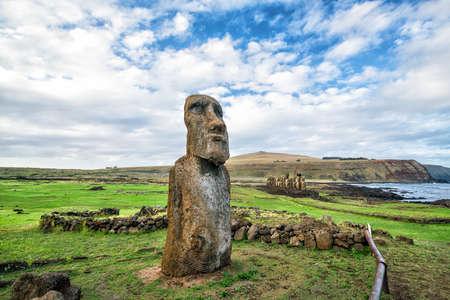 Moais at Ahu Tongariki in Easter island, Chileの写真素材
