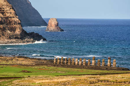 Moais at Ahu Tongariki in Easter island, Chileの写真素材