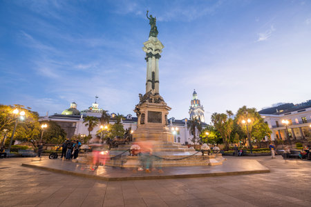 Plaza Grande in old town Quito, Ecuador at nightのeditorial素材