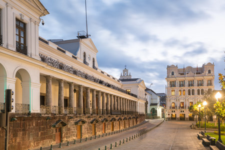 Plaza Grande in old town Quito, Ecuador at nightのeditorial素材