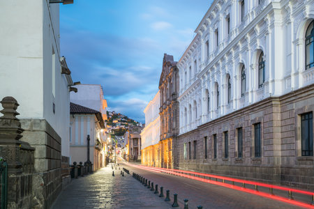 Plaza Grande in old town Quito, Ecuador at nightのeditorial素材