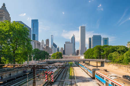 View of downtown Chicago and train station in USAの写真素材